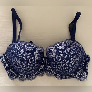 69 NWT Victoria's Secret Dream Angels Metallic Blue Lace Underwire Demi Bra 32DD